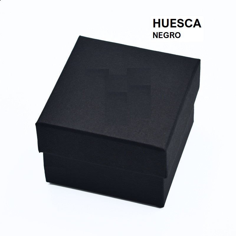 Caja HUESCA negra, sortija/pendientes 65x65x45 mm.